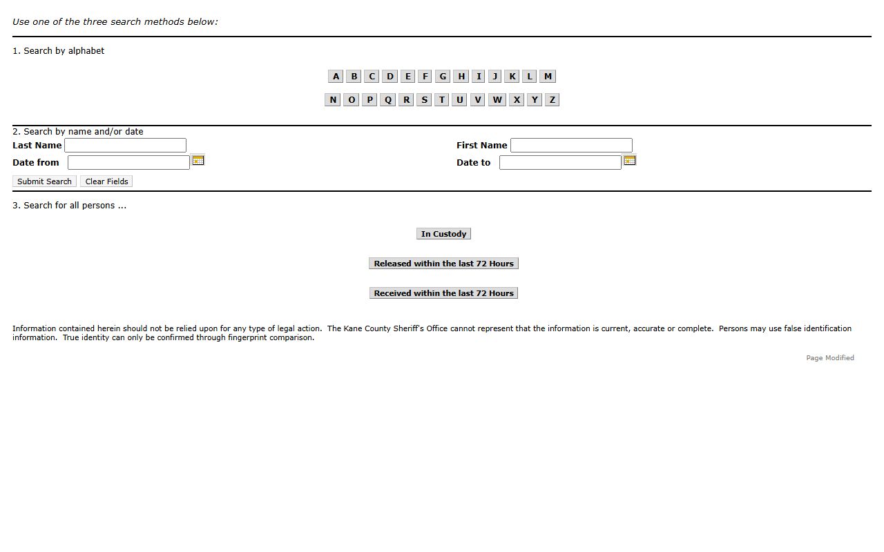 Kane County inmate search tool for Aurora 24 hour booking lookups