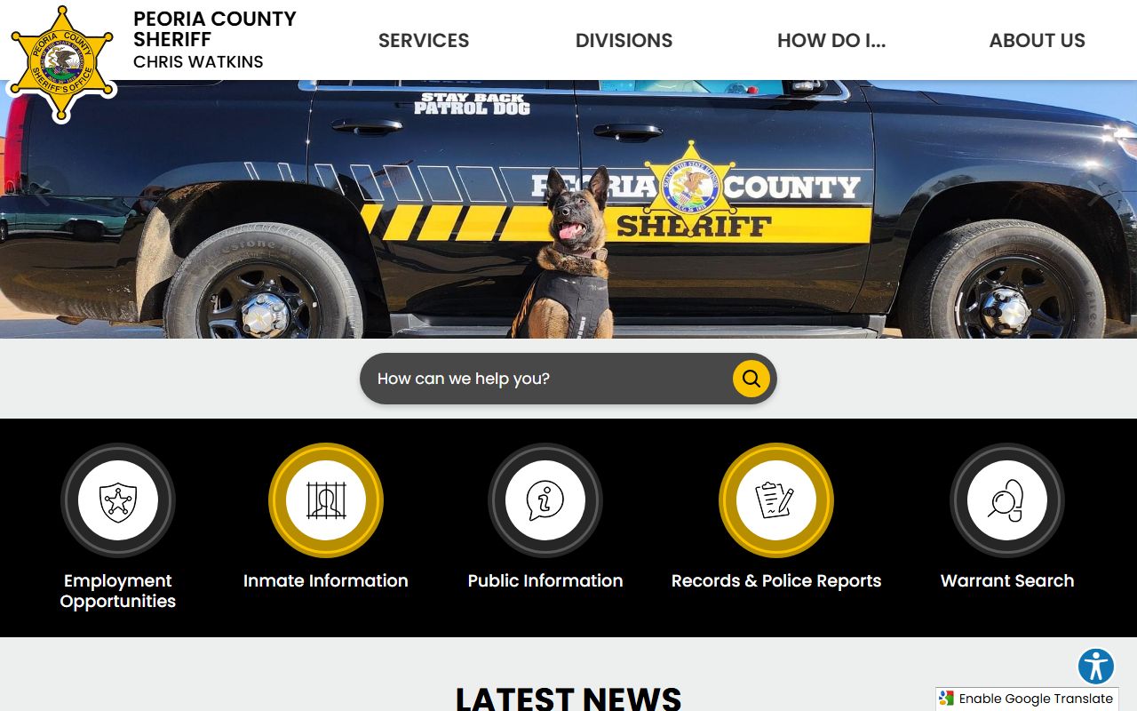 Peoria County Sheriff website for 24 hour booking searches