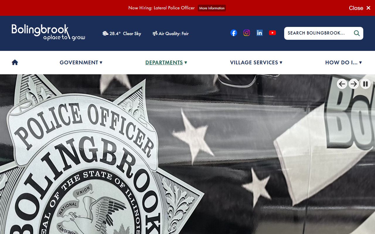 Bolingbrook Police Department page for booking records