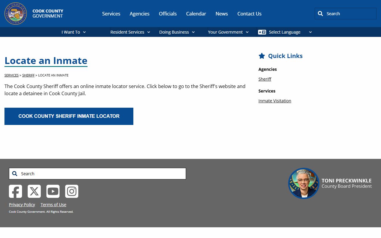 Cook County inmate locator for Palatine 24 hour booking searches