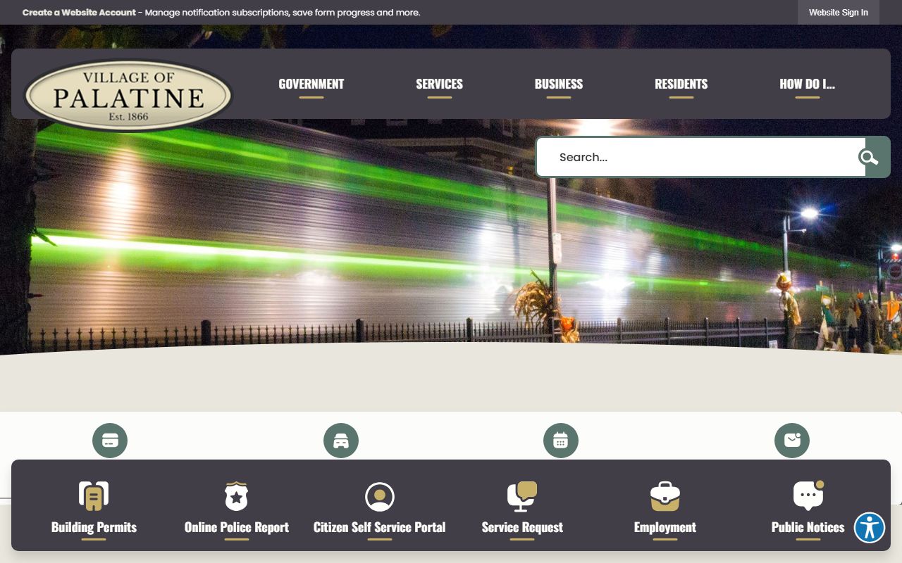 Village of Palatine homepage for 24 hour booking information