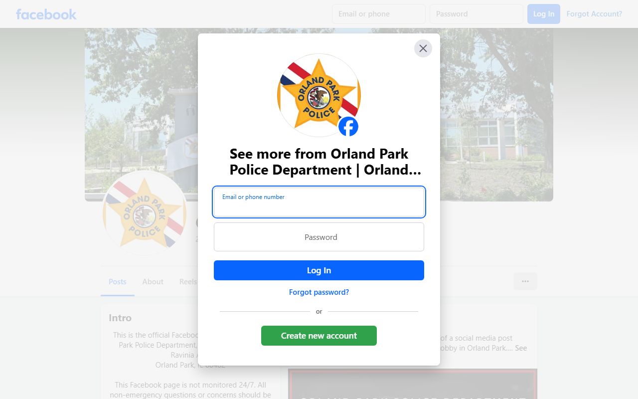 Orland Park Police social media for 24 hour booking updates