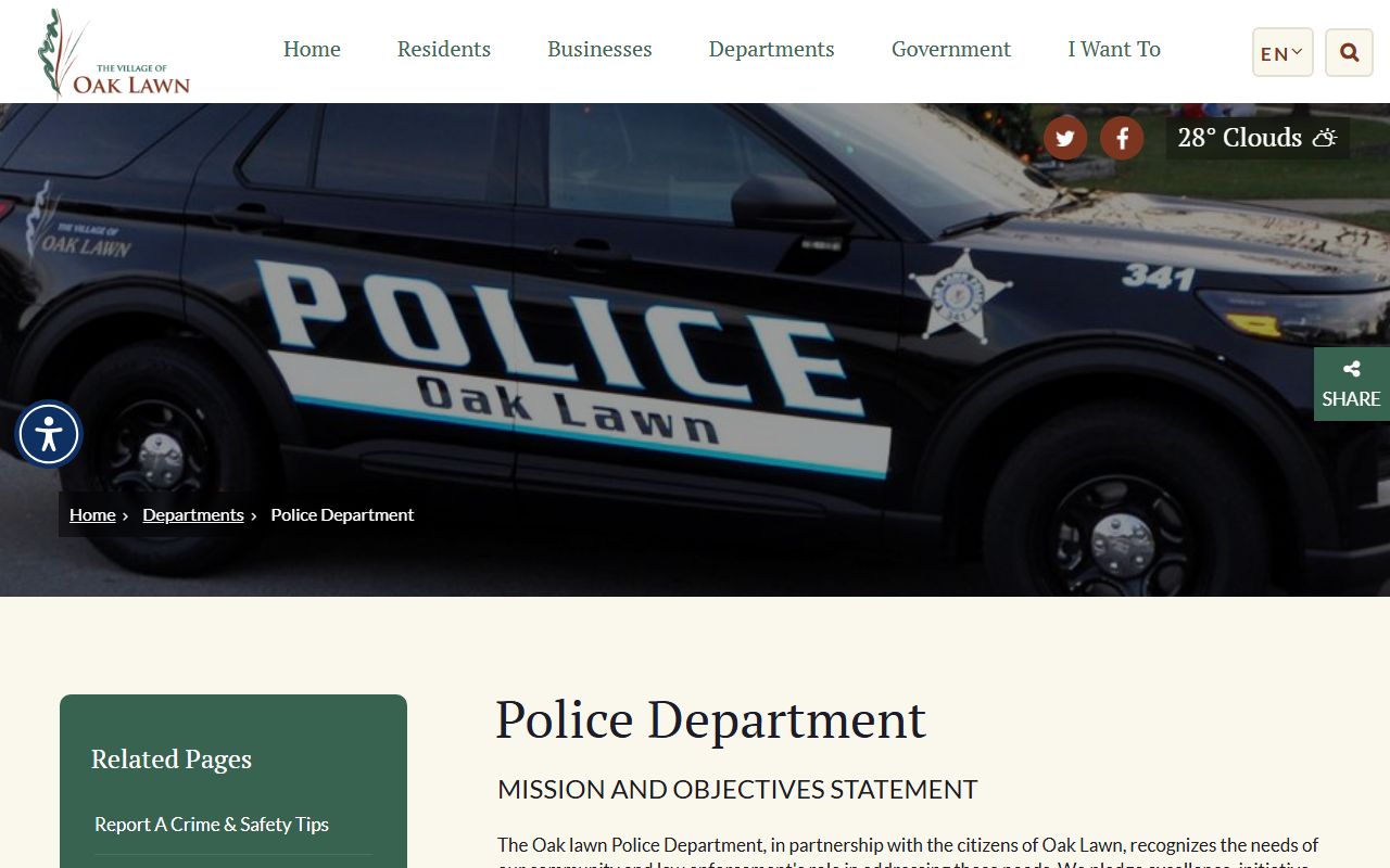Oak Lawn Police Department page for 24 hour booking records