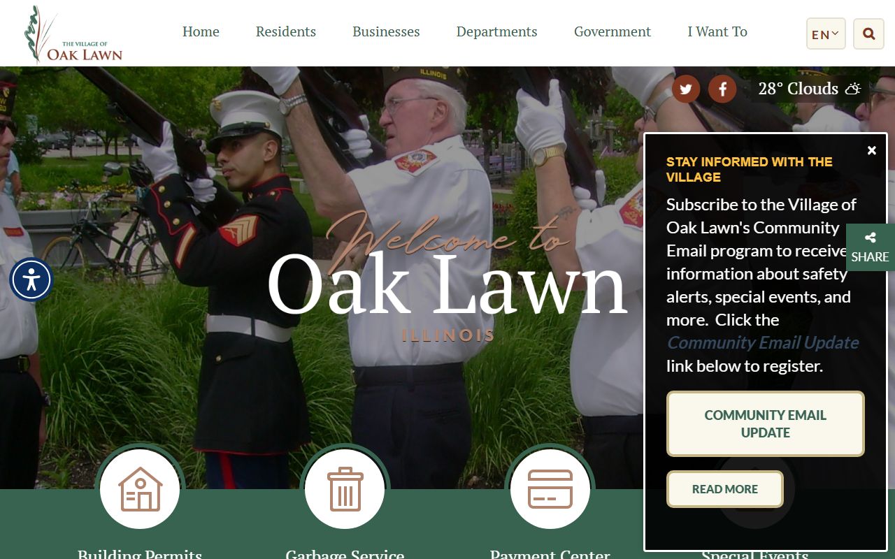 Village of Oak Lawn homepage for 24 hour booking and public records