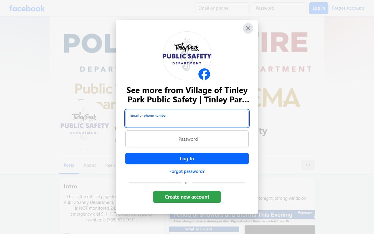 Tinley Park Public Safety social media for 24 hour booking updates