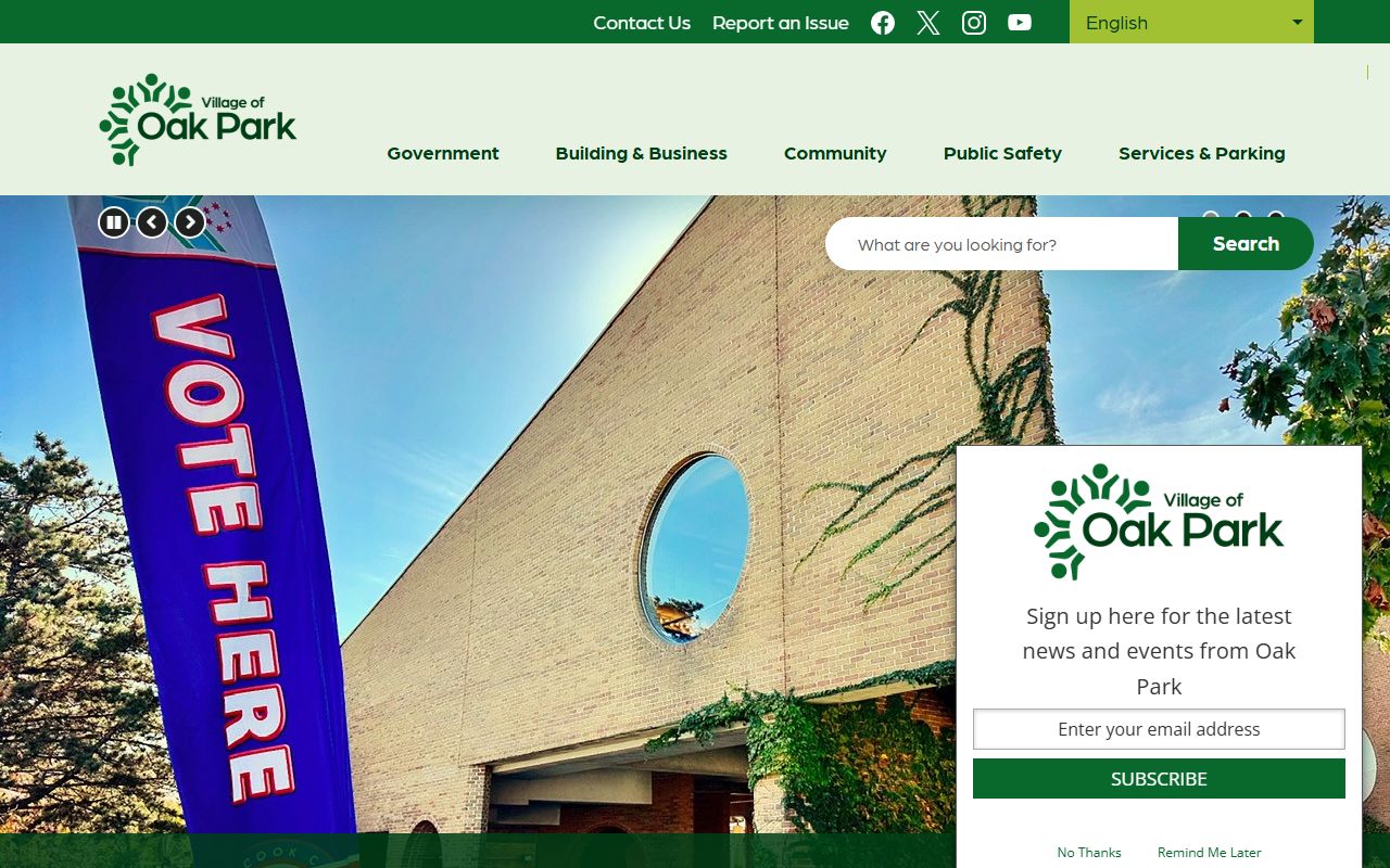 Village of Oak Park homepage for 24 hour booking information
