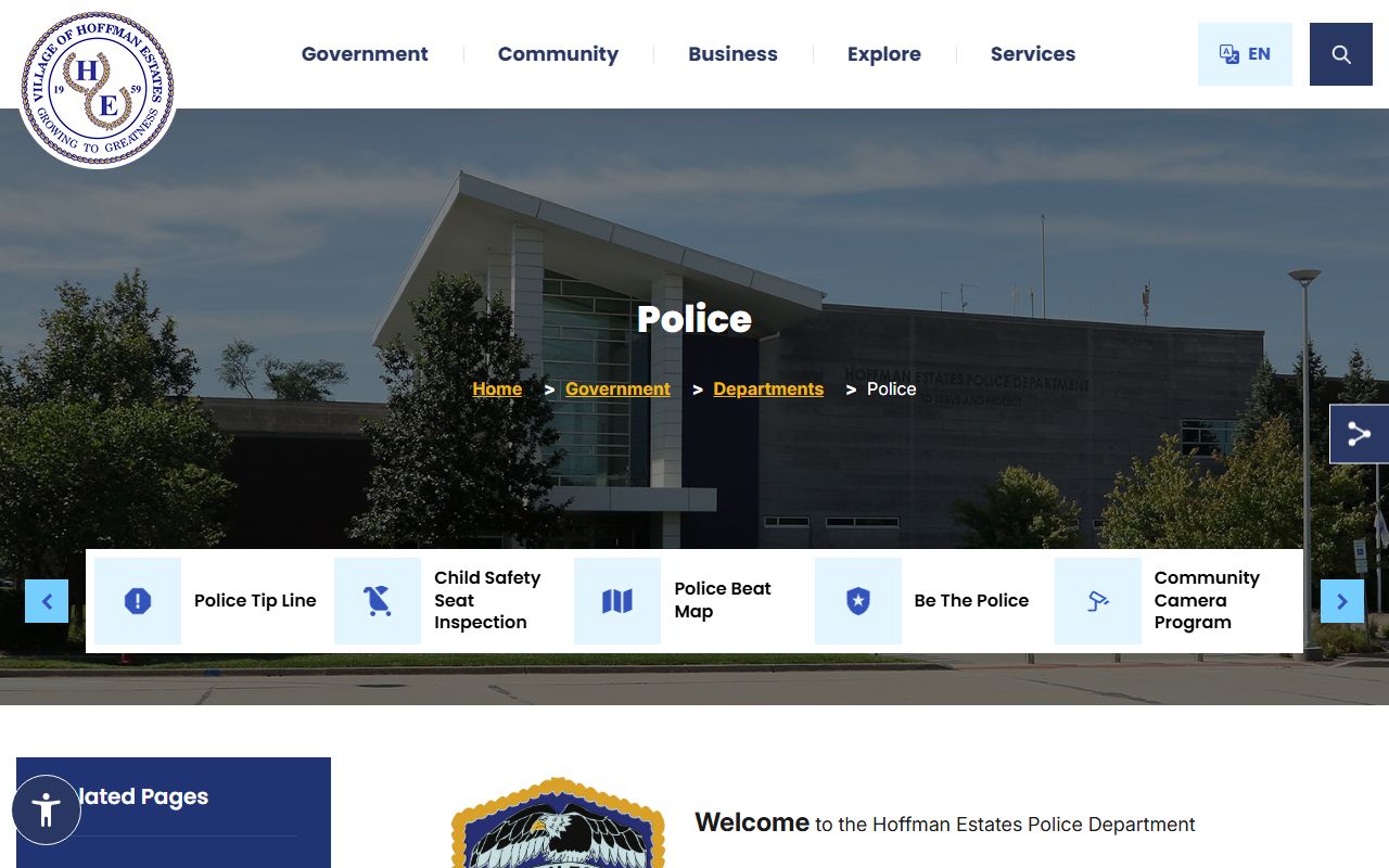 Hoffman Estates Police Department page for 24 hour booking records