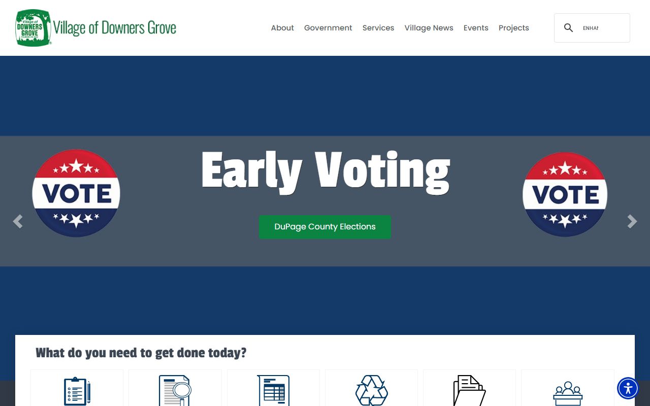 Downers Grove village website for 24 hour booking information and services