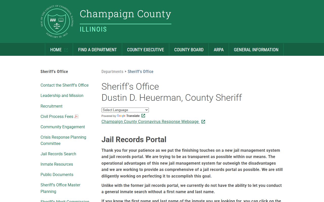 Champaign County inmate lookup for 24 hour booking searches