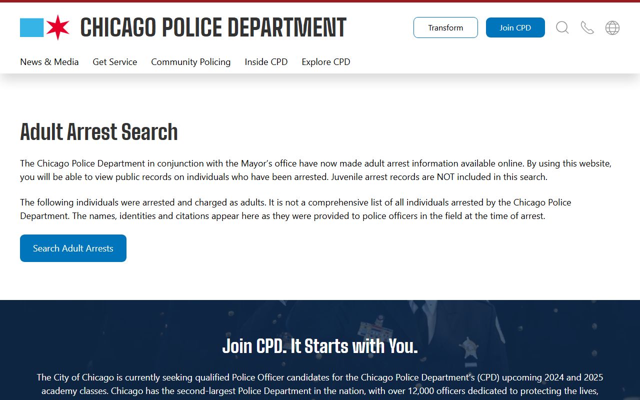 Chicago Police adult arrest search database for 24 hour booking lookups