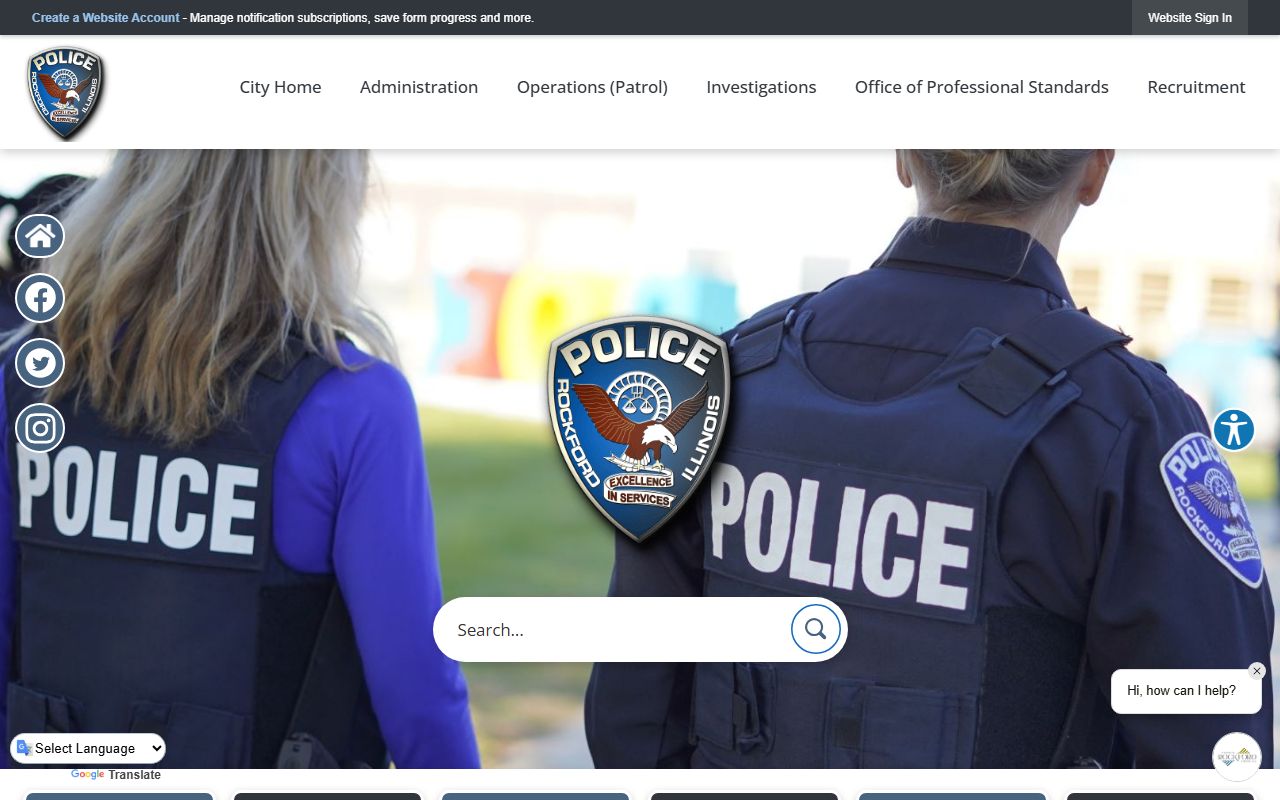 Rockford Police Department page for booking records