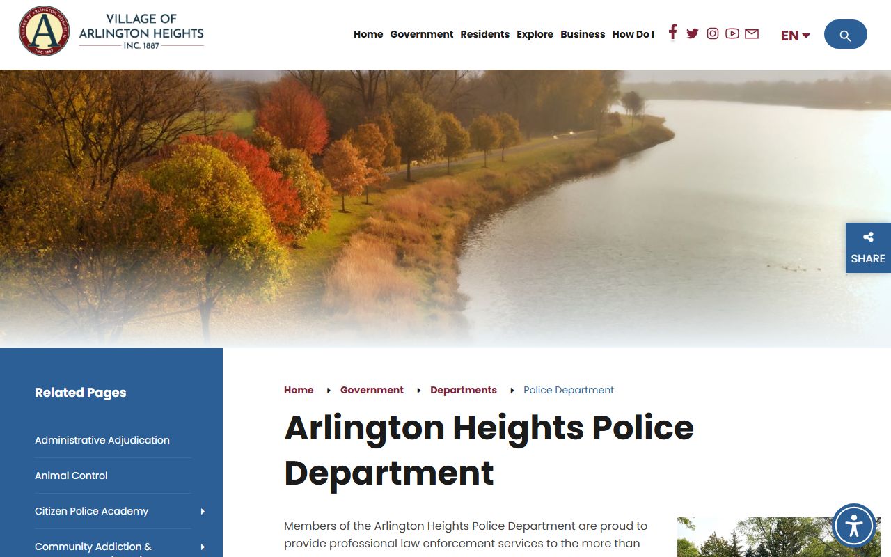 Arlington Heights Police page on village website for booking information