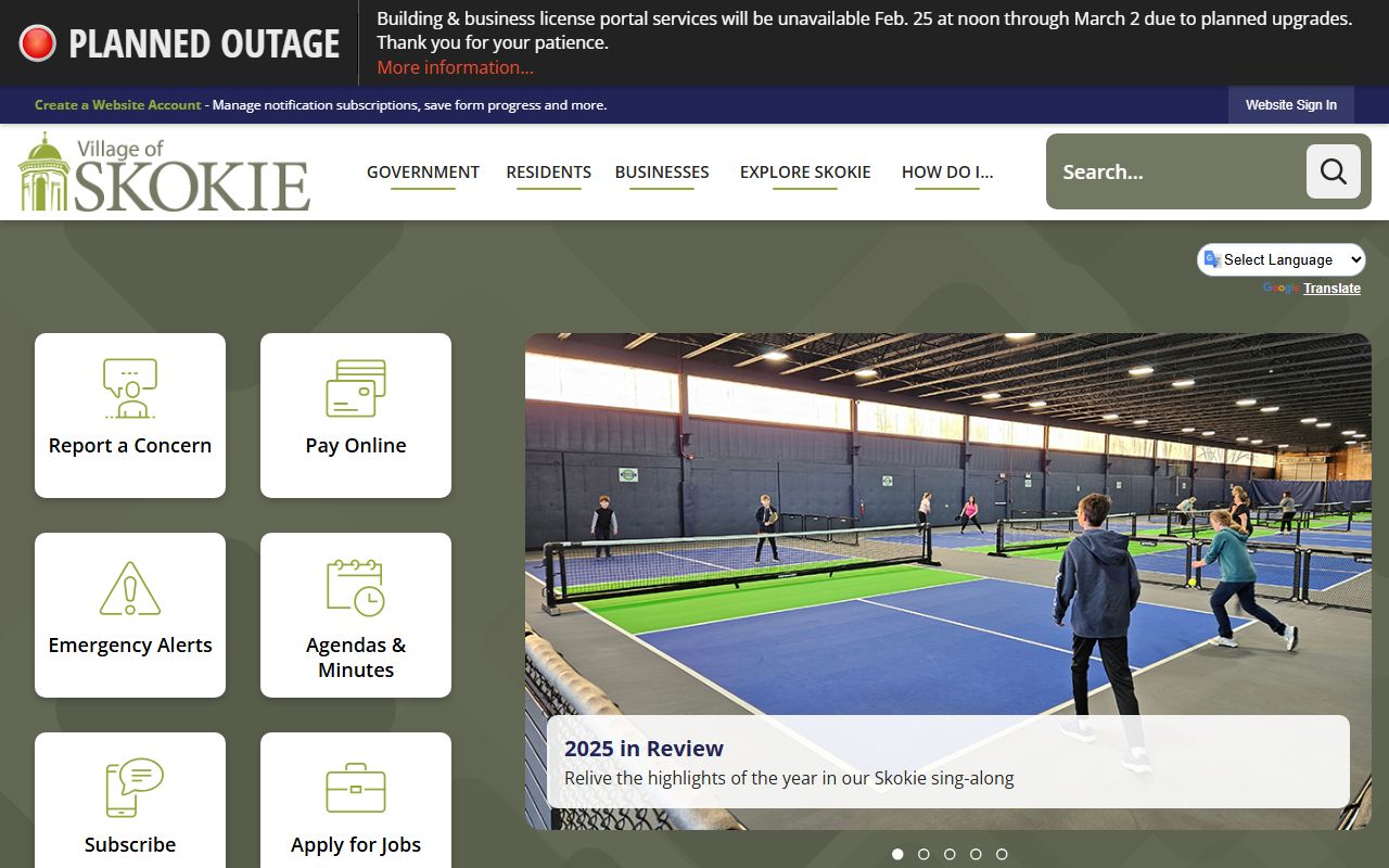 Village of Skokie portal for 24 hour booking and public records