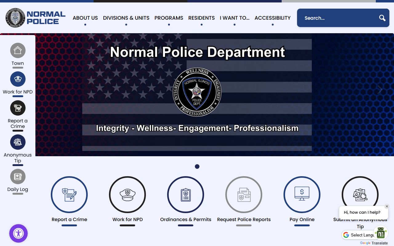 Normal Police Department page for booking record information