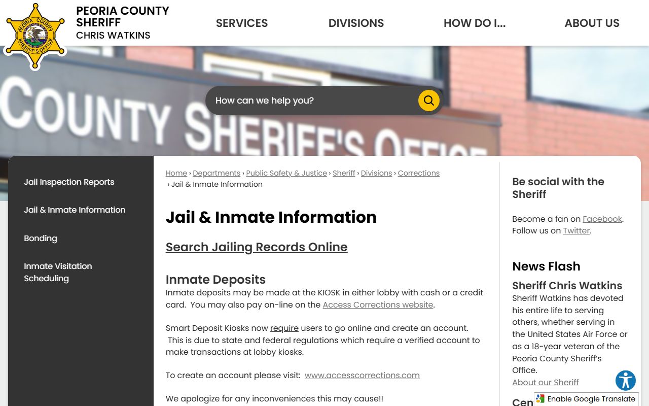 Peoria County jail inmate information for booking records