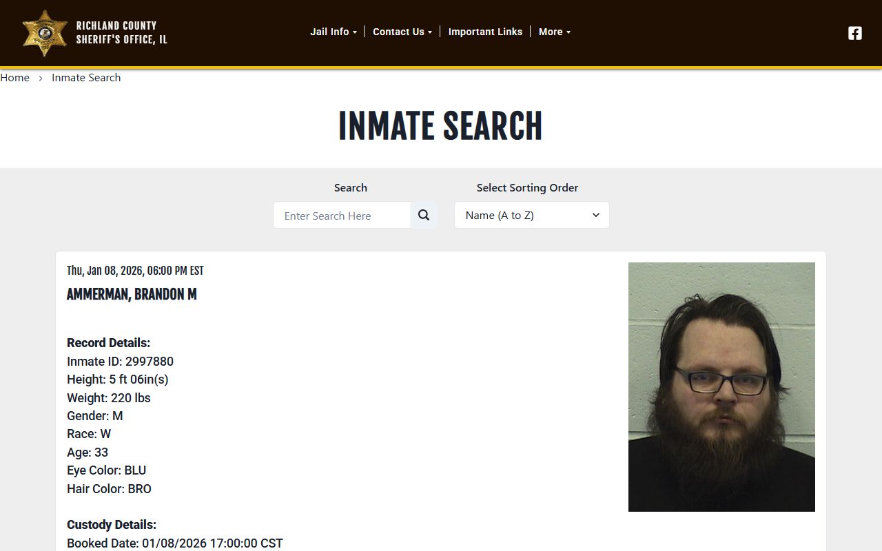 Richland County inmate search portal for 24 hour booking lookups