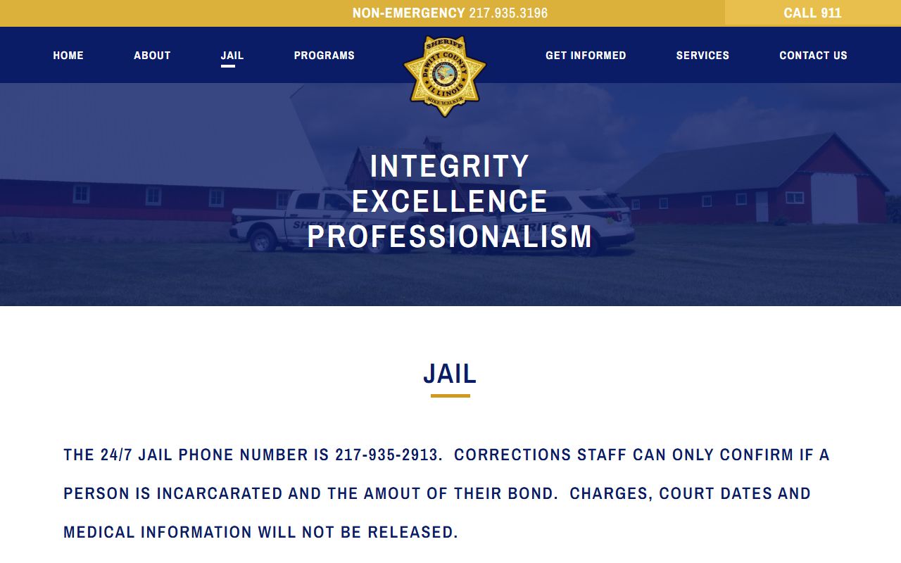DeWitt County jail page with visitation and booking details