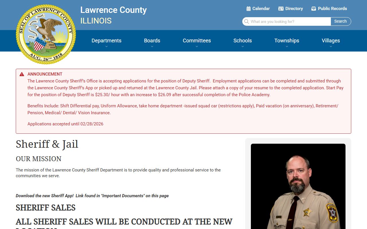 Lawrence County Sheriff and Jail page for 24 hour booking records