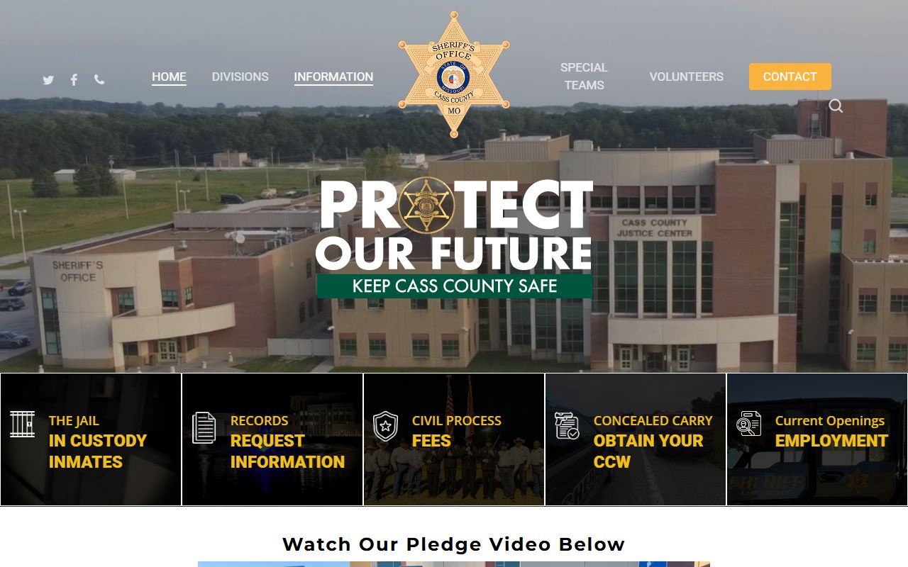 Cass County Sheriff homepage for 24 hour booking records
