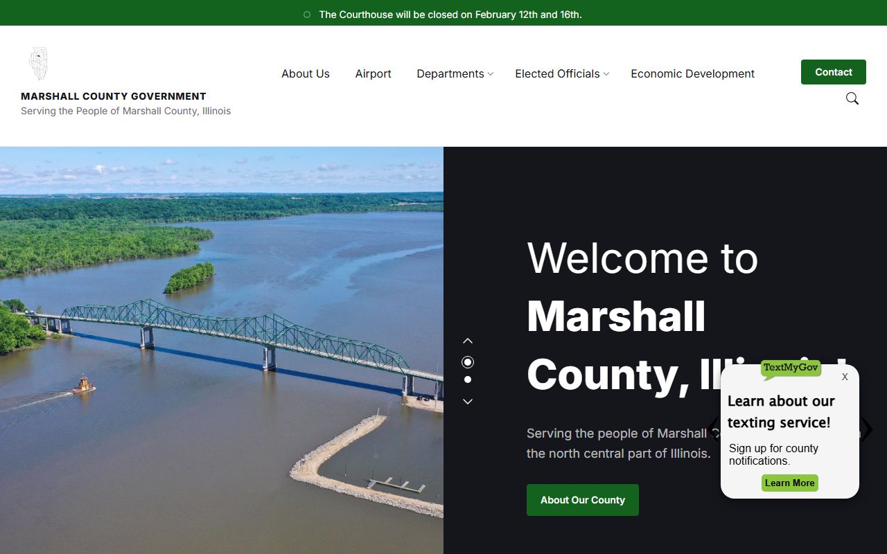 Marshall County government homepage for 24 hour booking records