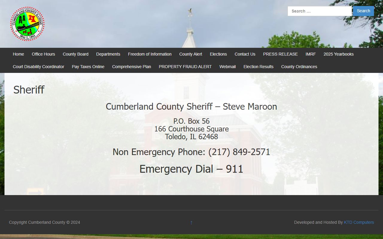 Cumberland County government sheriff page for booking record access