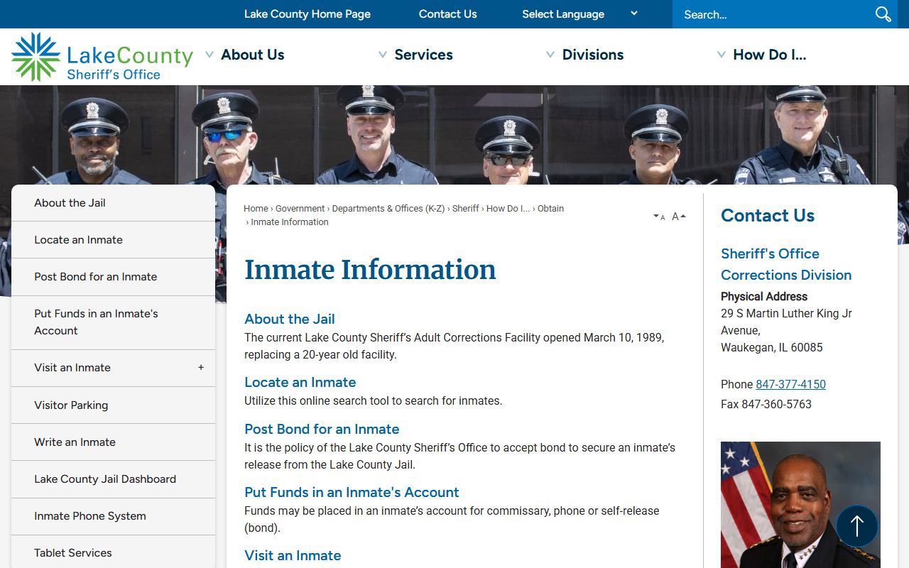 Inmate information page showing booking record access near DuPage County