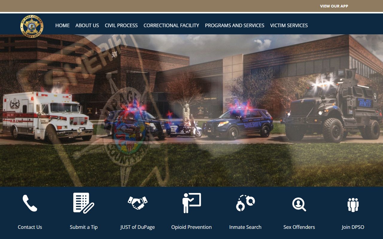 DuPage County Sheriff homepage for 24 hour booking records