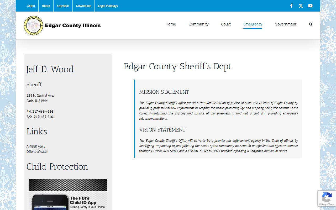 Edgar County Sheriff's Office page for 24 hour booking record information