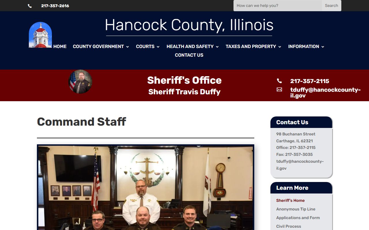 Hancock County Sheriff's Office page for 24 hour booking records