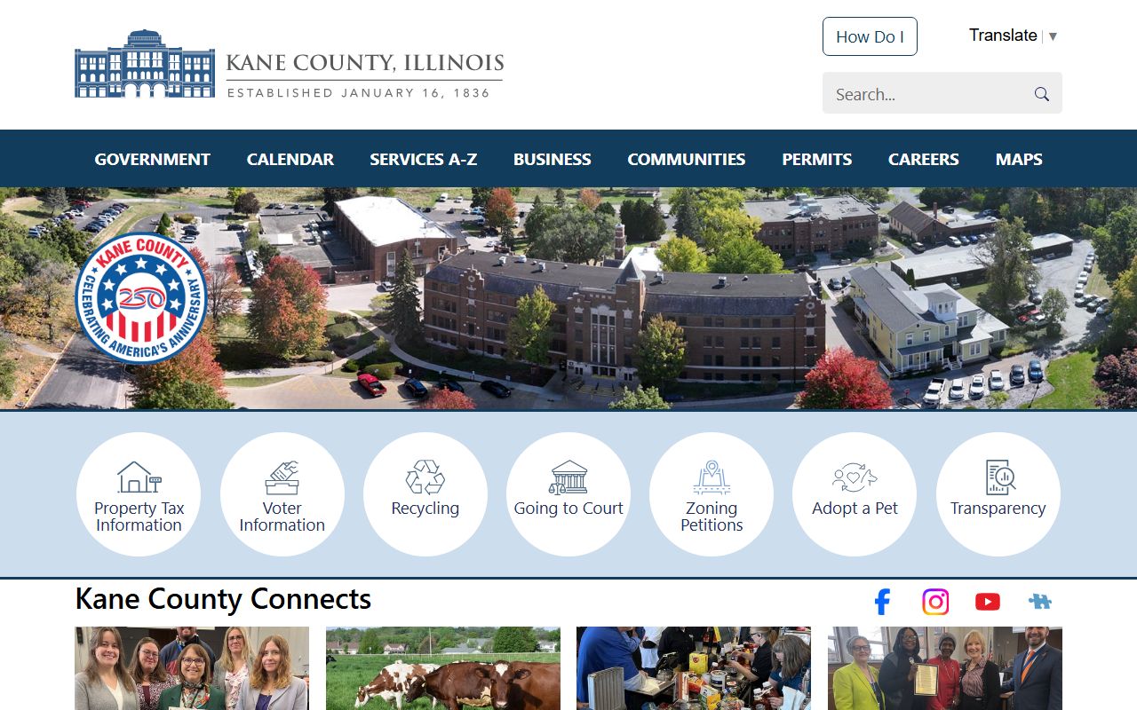 Kane County government portal for public records and booking access