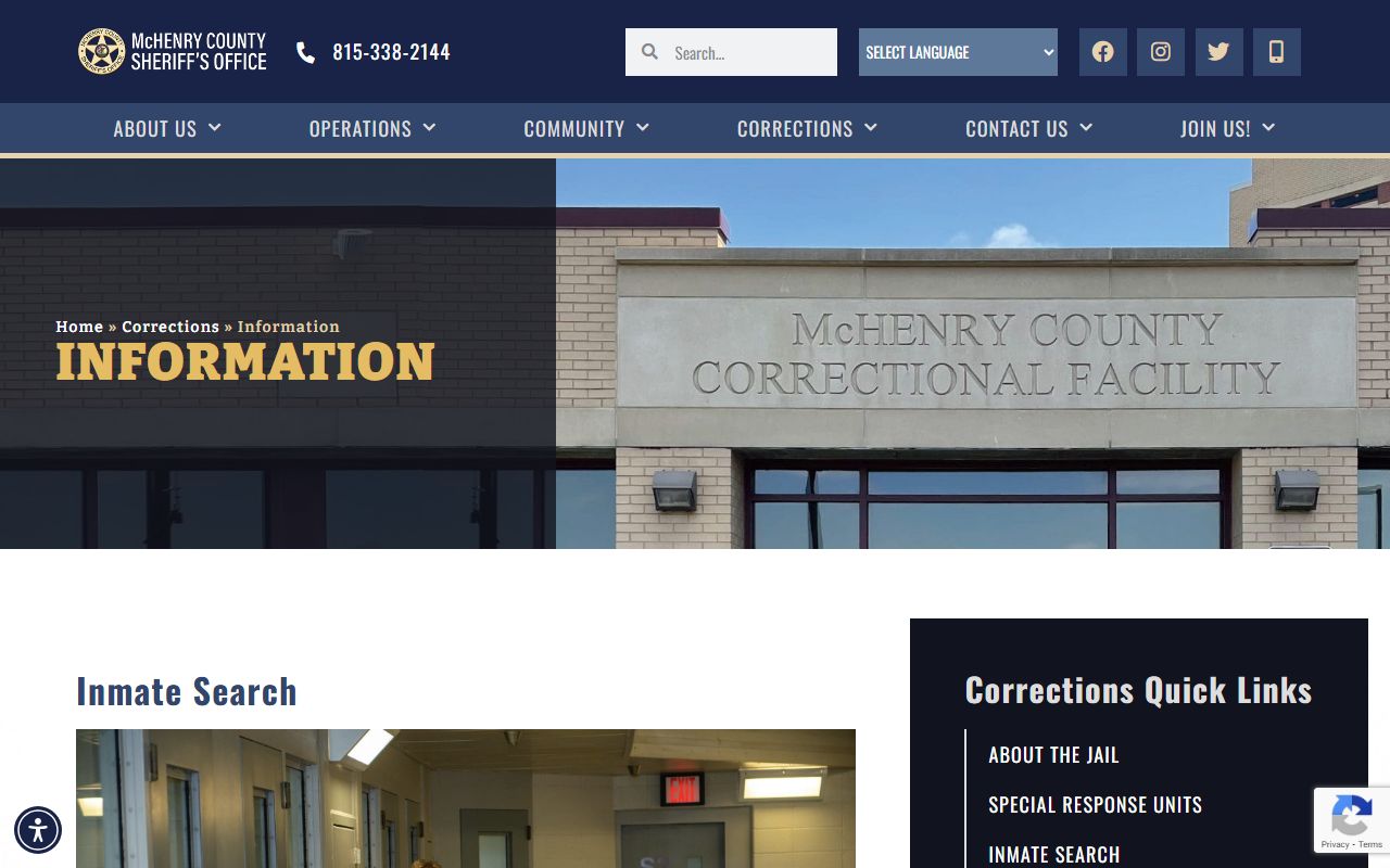 McHenry County corrections information and FAQ page for booking inquiries