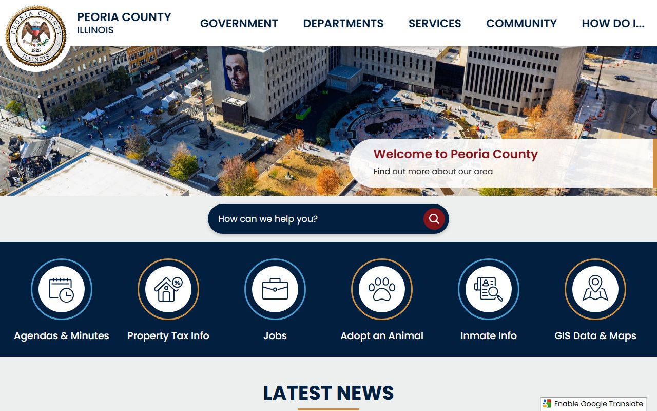 Peoria County government portal for 24 hour booking record access
