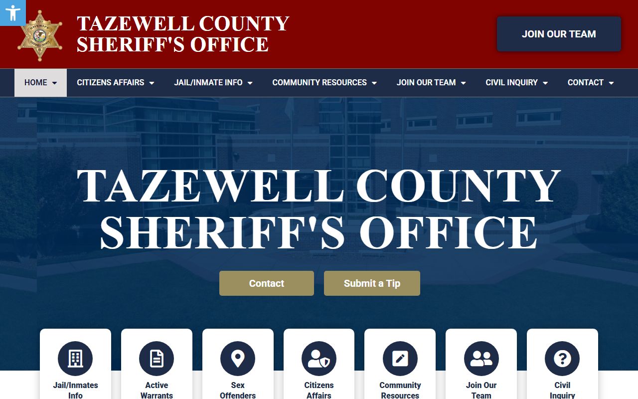 Tazewell County Sheriff's Office homepage for 24 hour booking records