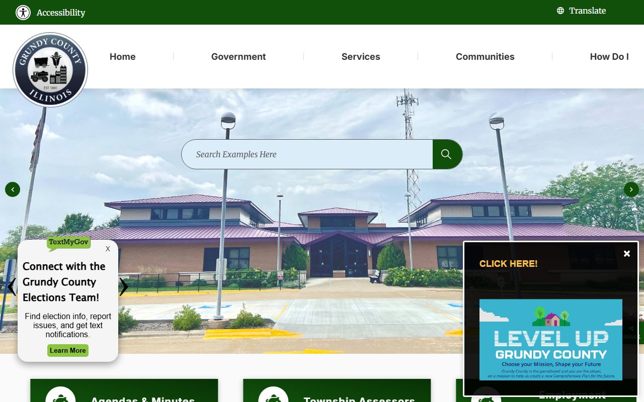 Grundy County government portal with links to sheriff and booking services