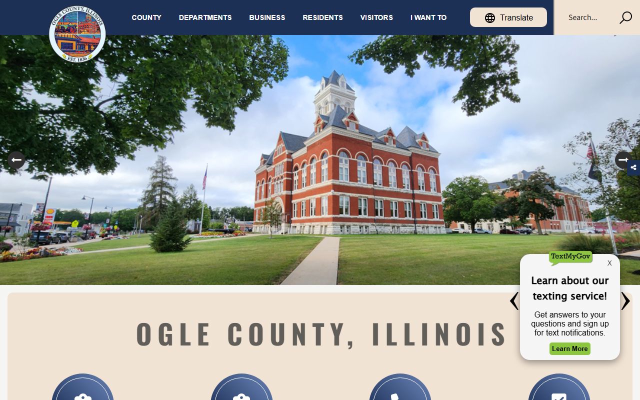 Ogle County government portal with links to booking and public services