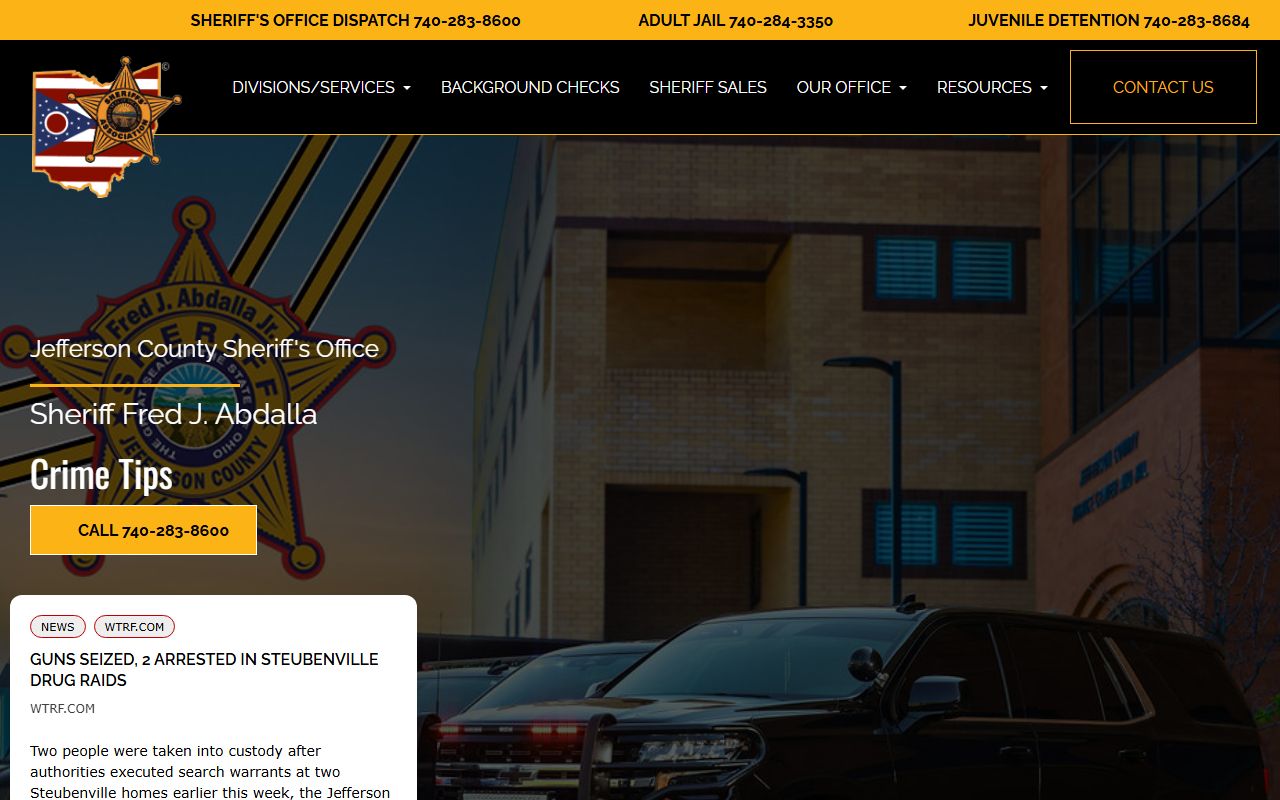 Jefferson County Sheriff's Office homepage for 24 hour booking records