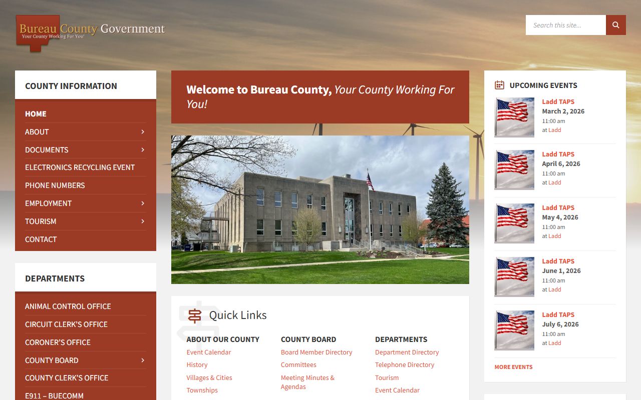 Bureau County government portal for 24 hour booking record access