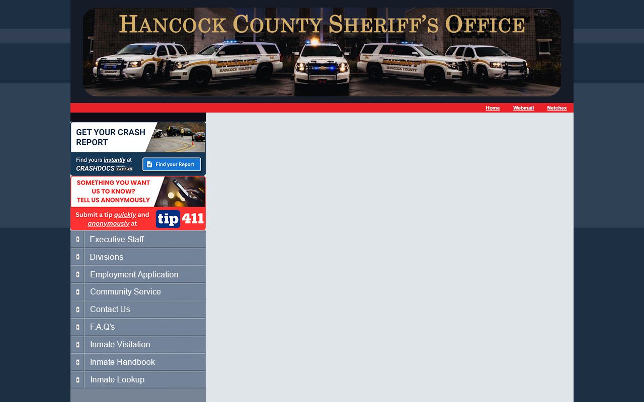 Hancock County online inmate roster for 24 hour booking lookups