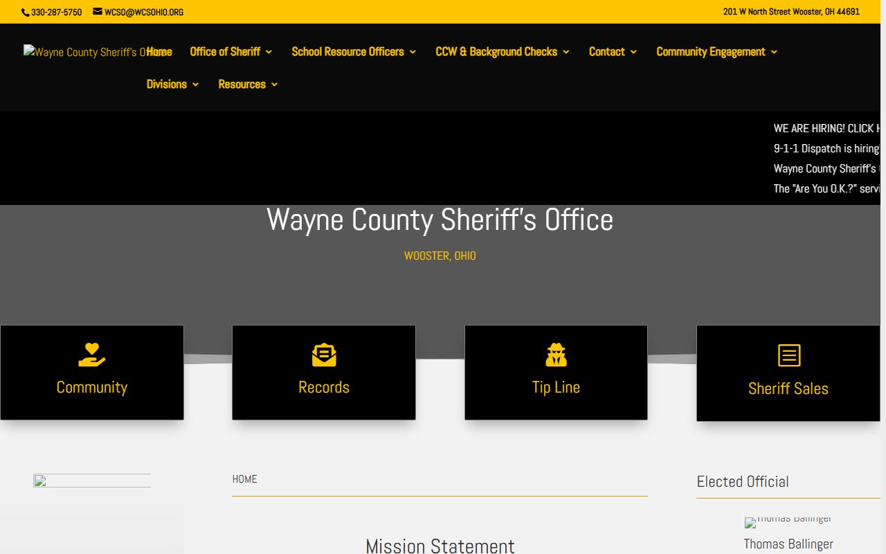 Wayne County Sheriff's Office homepage for 24 hour booking records
