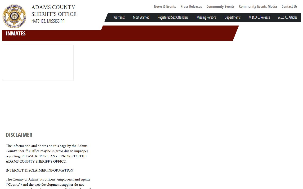 Adams County Sheriff inmate roster page for 24 hour booking lookups