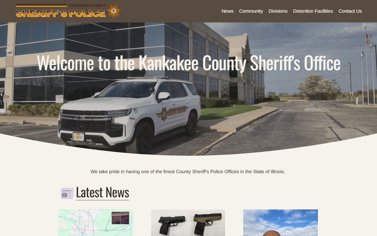 Kankakee County Sheriff's Office homepage for 24 hour booking records