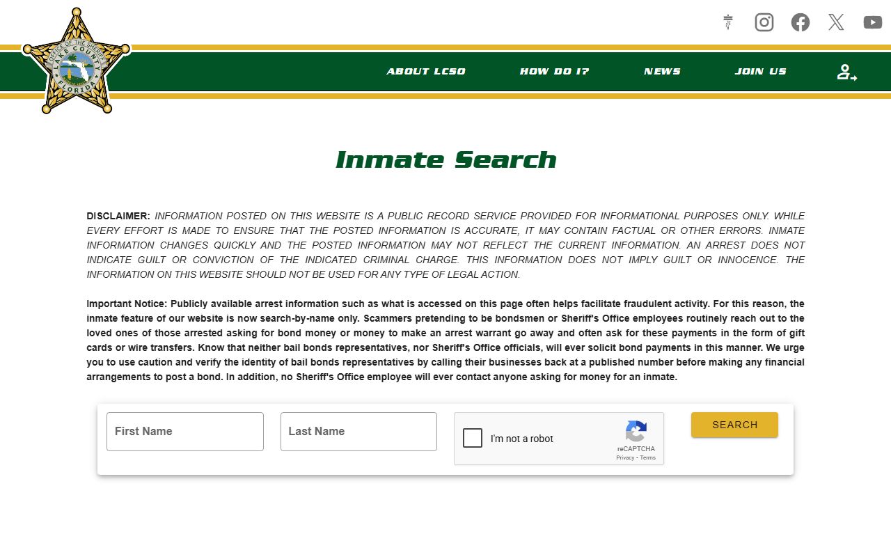 Lake County inmate search portal for 24 hour booking lookups