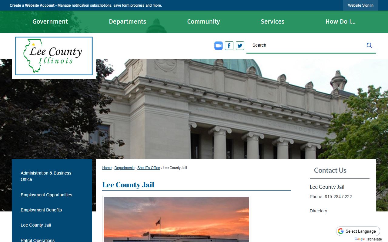 Lee County Jail information page for 24 hour booking records