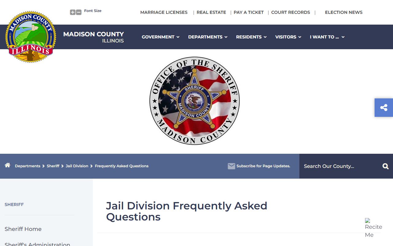 Madison County Sheriff frequently asked questions about booking and jail services