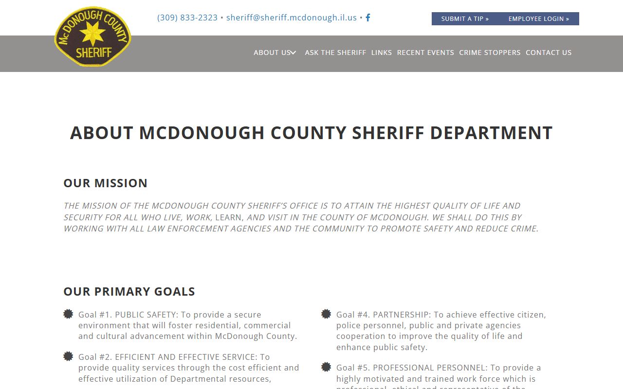 McDonough County Sheriff's Office page for booking data lookups
