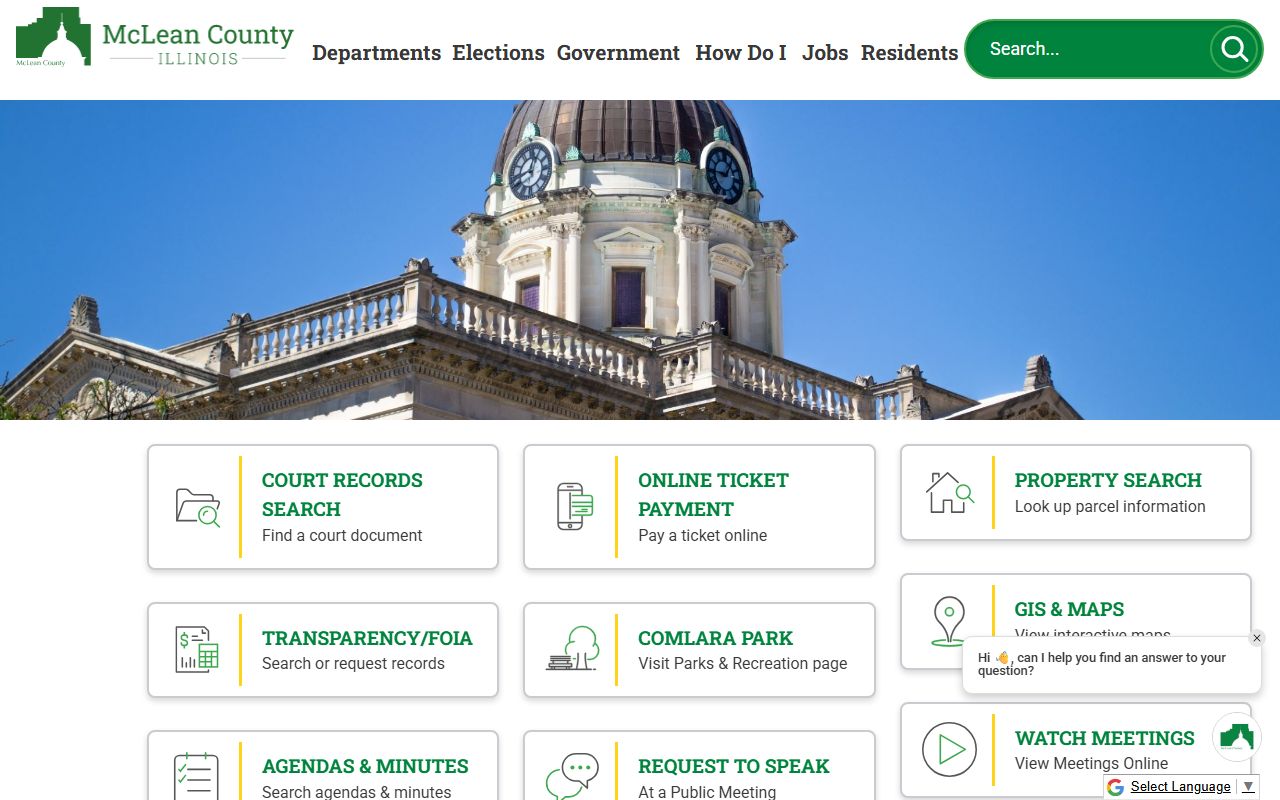 McLean County government website for 24 hour booking record access