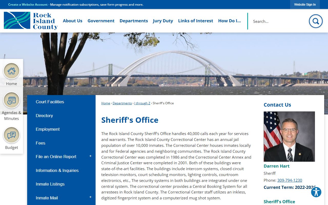 Rock Island County Sheriff's Office page for 24 hour booking records