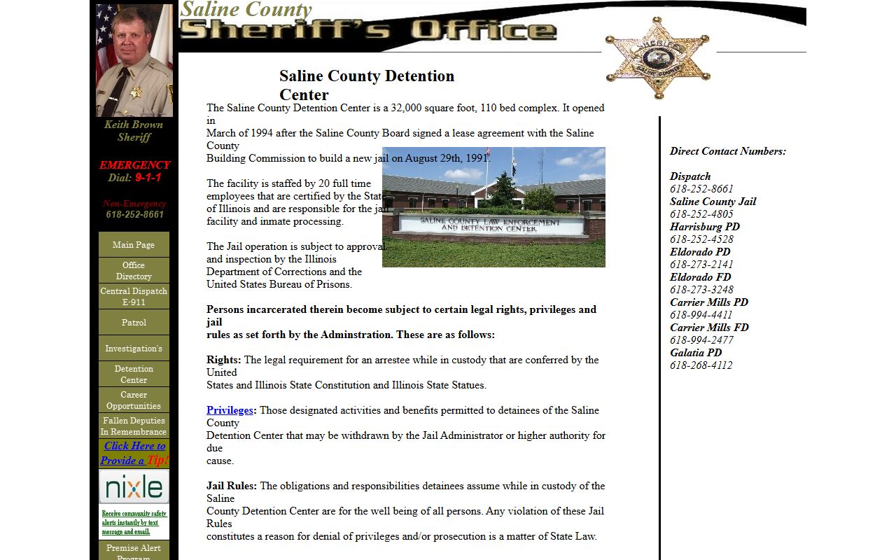Saline County Sheriff's Office jail page for 24 hour booking information