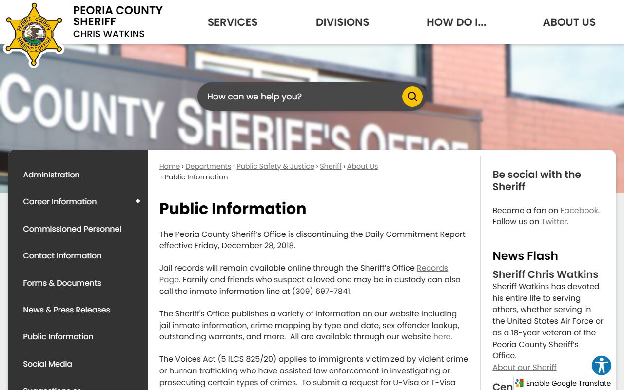 Sangamon County public information page for booking record access