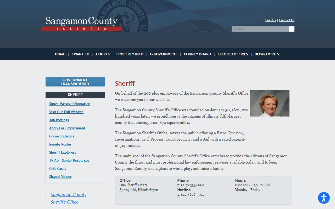 Sangamon County Sheriff's Office page for 24 hour booking records
